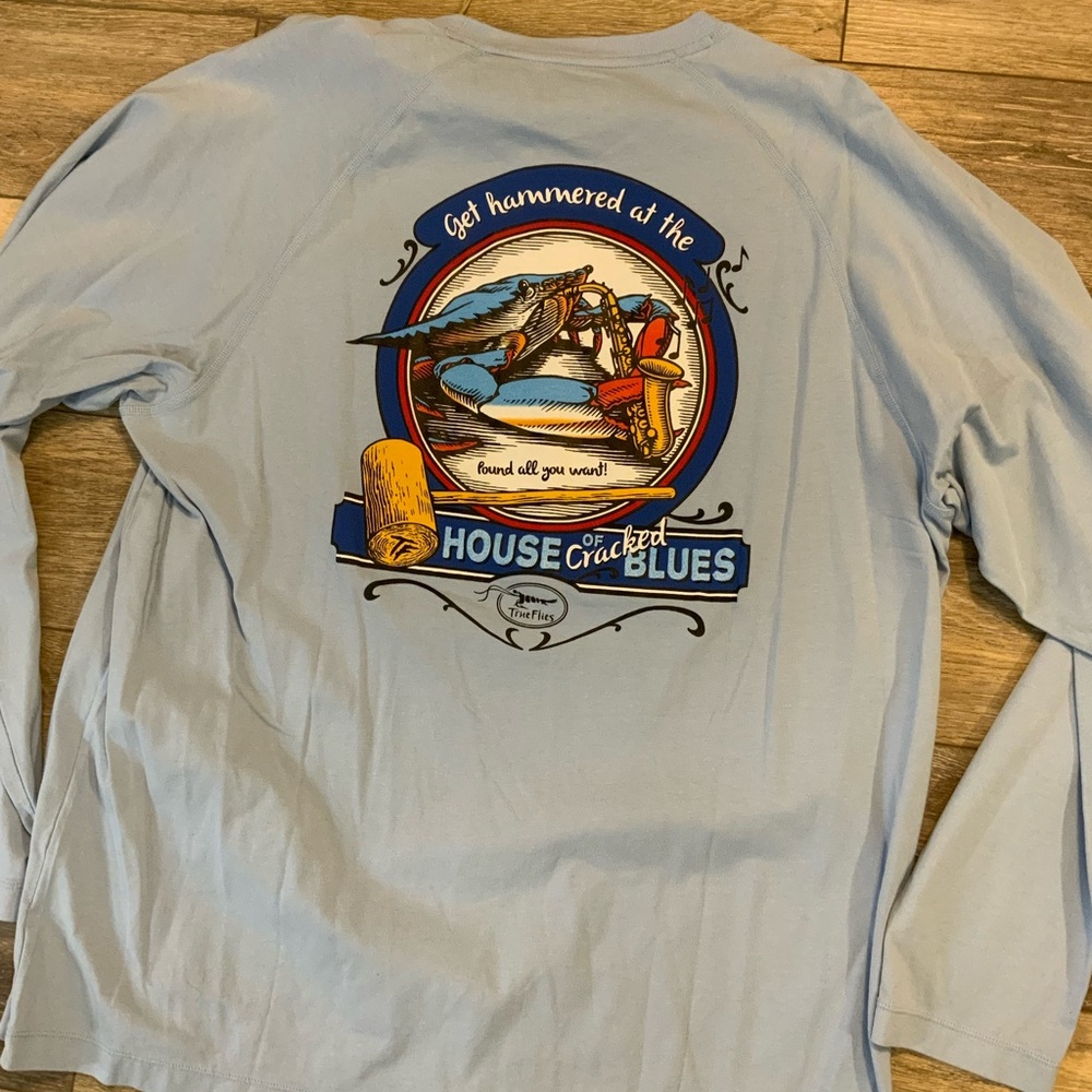 Men's True Flies Cracked Blues Long Sleeve Shirt. Size XL